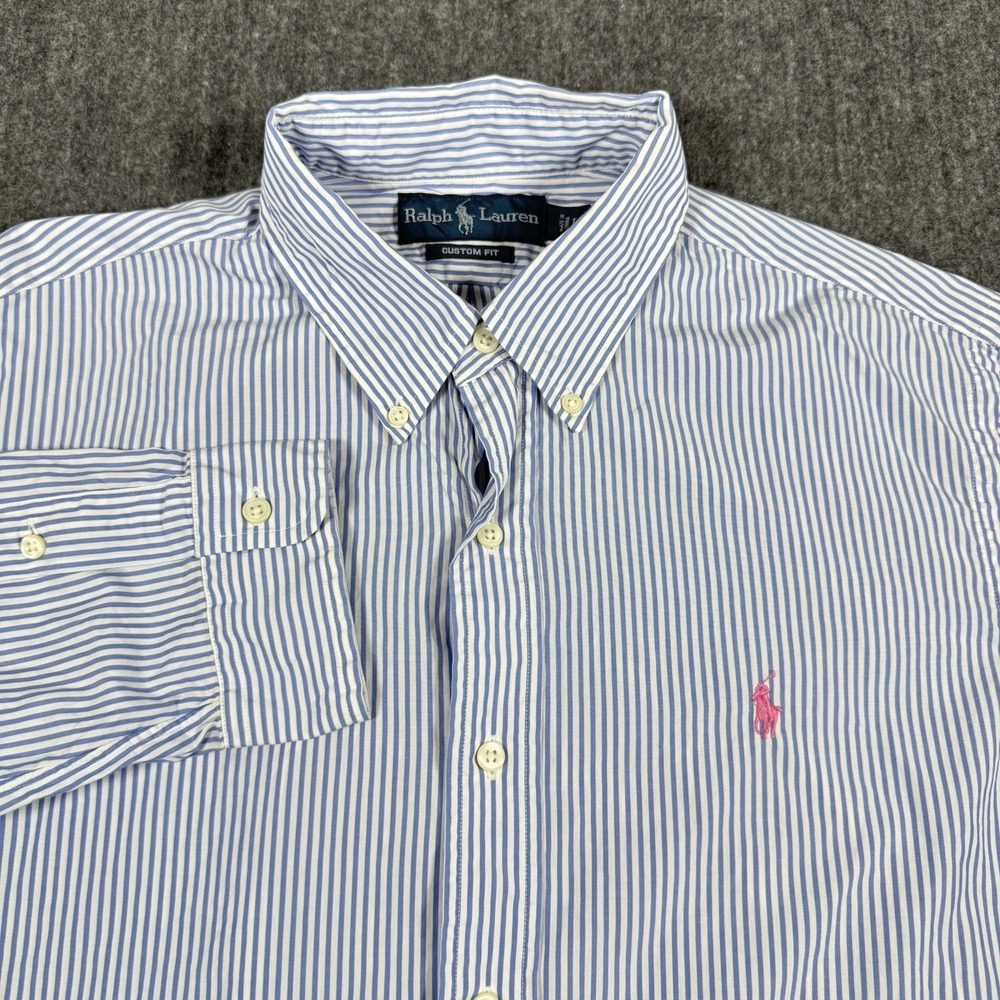Ralph Lauren Men's Custom Fit Striped Button Down Shirt Size L Blue White Pony